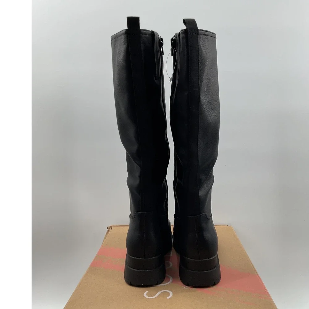 Soul Naturalizer Orchid Black Tall Lug Sole Boots Womens 6.5M Knee High Zipper
